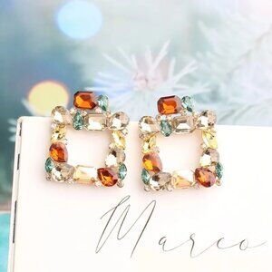 3/$35 Bohemian Champagne Vintage Square Earrings
